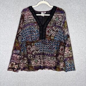 90s Mesh Jeweled Babydoll Top 2X Abstract Embellished Fairy Artsy Art to Wear